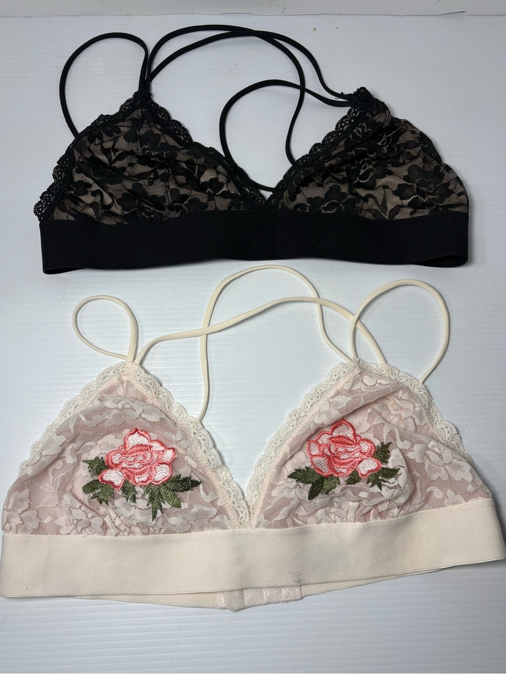 Lord & Taylor Lace Bralette Duo — Black and Blush Pink